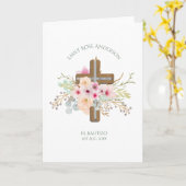 女の子ピンクのフローラバウティゾバティスバティスバウティスモ名 カード (黄色い花)