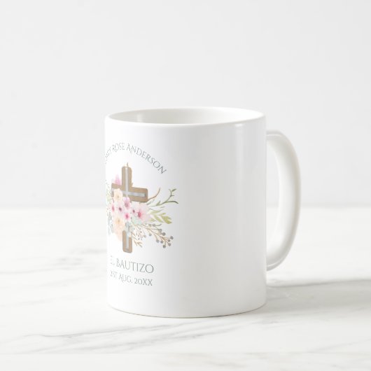 女の子ピンクのフローラバウティゾバティスバティスバウティスモ名 コーヒーマグカップ (正面右)