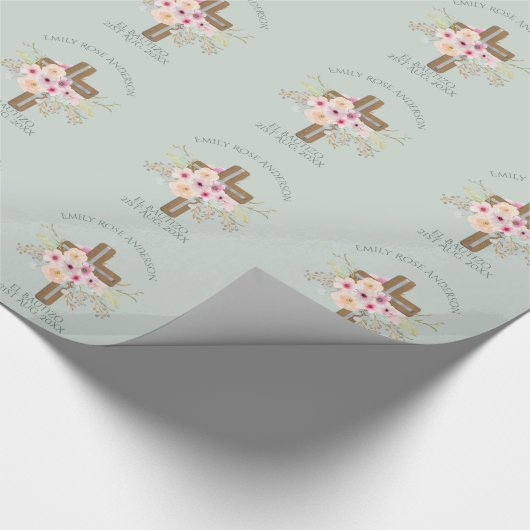 女の子ピンクのフローラバウティゾバティスバティスバウティスモ名 ラッピングペーパー (角)