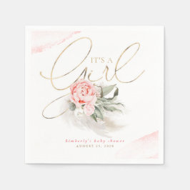女の子ピンクのフローラパンパスグラス赤ちゃんシャワー スタンダードカクテルナプキン
