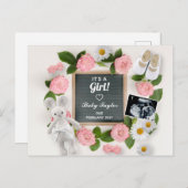 『女の子ピンクのフローラ妊娠レターボード』 案内ポストカード (正面/裏面)