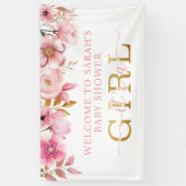 女の子ピンクのフローラ赤ちゃんシャワー歓迎バナー 横断幕 (縦)