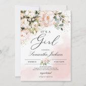 女の子ピンクのフローラ金ゴールドボホ赤ちゃんシャワー 招待状 (正面)