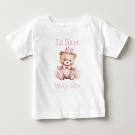 女の子ピンクのプリンセスクマ姉さん ベビーTシャツ (正面)