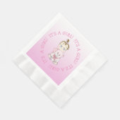 女の子ピンクのベビーとテディベアのベビーシャワー 縁ありランチョンナプキン (角)