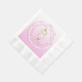 女の子ピンクのベビーとテディベアのベビーシャワー 縁ありランチョンナプキン (角)
