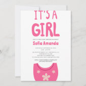 女の子ピンクのベビー用ビブベビーシャワー 招待状 (正面)