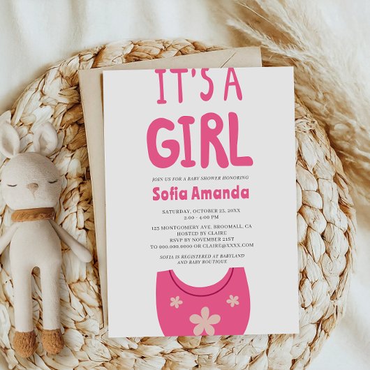 女の子ピンクのベビー用ビブベビーシャワー 招待状