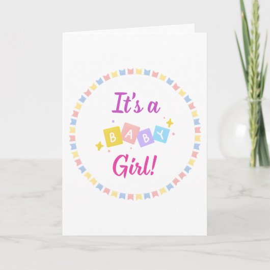 女の子ピンクのベビー誕生のお知らせ カード (正面)