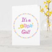 女の子ピンクのベビー誕生のお知らせ カード (黄色い花)