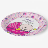 女の子ピンクのベビー車用ベビーシャワー ペーパープレート (アングル)