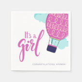 女の子ピンクのホットエアバルーン赤ちゃんシャワー スタンダードカクテルナプキン (正面)