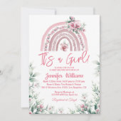 女の子ピンクのボホフローラの赤ちゃんシャワーレインボー 招待状 (正面)