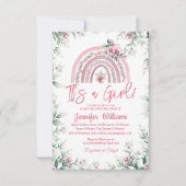 女の子ピンクのボホフローラの赤ちゃんシャワーレインボー 招待状 (正面)