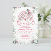 女の子ピンクのボホフローラの赤ちゃんシャワーレインボー 招待状 (スタンド正面)