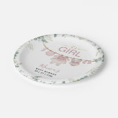 女の子ピンクのボホ服グリーンの赤ちゃんシャワー ペーパープレート (アングル)