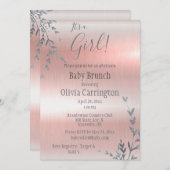 女の子ピンクのメタリックベビーシャワーブランチ 招待状 (正面/裏面)