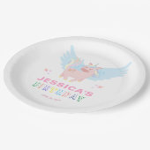 女の子ピンクのユニコーンマジカルデイバースデーパーティー ペーパープレート (アングル)