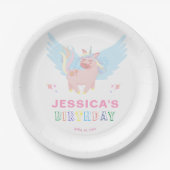 女の子ピンクのユニコーンマジカルデイバースデーパーティー ペーパープレート (正面)