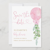 女の子ピンクのユーカリプタス・バルーンSAW THE DATE 招待状 (正面)