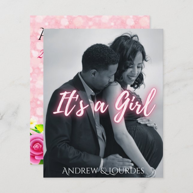 女の子ピンクの写真エレガントだ (正面/裏面)