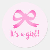 女の子ピンクの弓結び赤ちゃんシャワーシール ラウンドシール (正面)