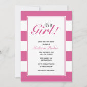 女の子ピンクの招待状ストライプだ 招待状 (正面)