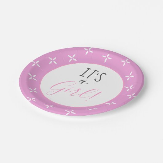 女の子ピンクの星模様の赤ちゃんシャワー ペーパープレート (アングル)