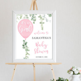 女の子ピンクの気球の赤ちゃんシャワー歓迎サインだ ポスター