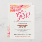 女の子ピンクの水彩のベビーシャワーの招待 招待状 (正面/裏面)