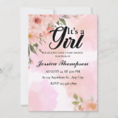 女の子ピンクの水色の赤ちゃんモダンシャワー 招待状 (正面)
