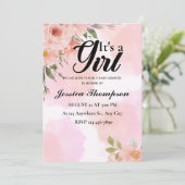 女の子ピンクの水色の赤ちゃんモダンシャワー 招待状 (スタンド正面)