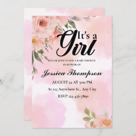 女の子ピンクの水色の赤ちゃんモダンシャワー 招待状