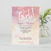 女の子ピンクの水色の赤ちゃん絵を描のシャワーだ 招待状 (スタンド正面)