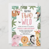 女の子ピンクの生まれ緑が野生の2番目の誕生日 招待状 (正面)