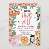 女の子ピンクの生まれ緑が野生の2番目の誕生日 招待状 (正面/裏面)
