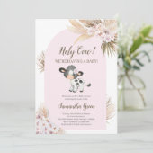 女の子ピンクの聖い牛の赤ちゃんシャワー 招待状 (スタンド正面)