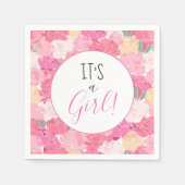 女の子ピンクの花の柄のベビー スタンダードカクテルナプキン (正面)