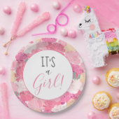 女の子ピンクの花の柄ベビー振り掛けナップ ペーパープレート (パーティー)