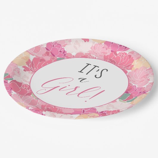 女の子ピンクの花の柄ベビー振り掛けナップ ペーパープレート (アングル)