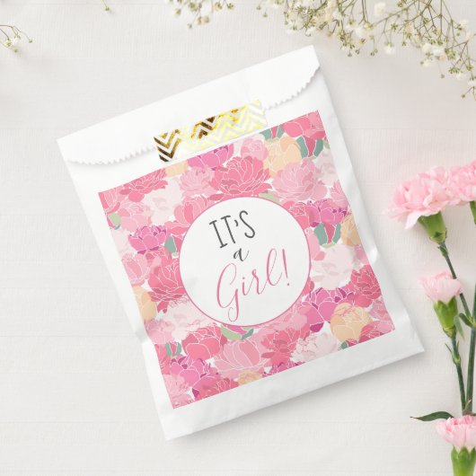 女の子ピンクの花柄ベビーシャワー フェイバーバッグ (封をした状態)