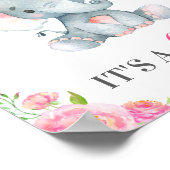 女の子ピンクの象の女の子シャワースプリンクル ポスター (角)