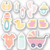 女の子ピンクの赤ちゃんシャワー シール (正面)