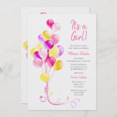 女の子ピンクの赤ちゃんシャワー 招待状 (正面/裏面)