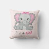 女の子ピンクの赤ちゃん女の子エレファントウォーター色 クッション (正面)