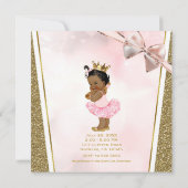 女の子ピンクの金ゴールドエスニック・ダーク・ガール・ベイビー・シャワー 招待状 (裏面)