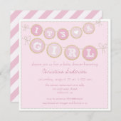 女の子ピンクの金ゴールドグリッターベビーシャワー招待状 招待状 (正面/裏面)