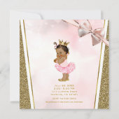 女の子ピンクの金ゴールドタンヴィンテージ女の子ベビーシャワー 招待状 (裏面)