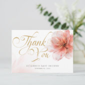 女の子ピンクの金ゴールドフローラ サンキューカード (スタンド正面)