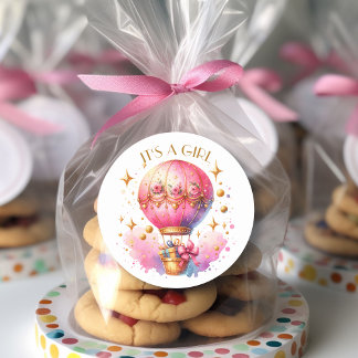 女の子ピンクの金ゴールドホットエアバルーン赤ちゃんシャワー ラウンドシール